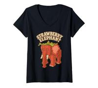 Mujer Elefante Fresa Divertido Italiano Brainrot Slang Juegos Meme Camiseta Cuello V
