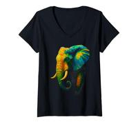Mujer Elefante geométrico África Vida Silvestre Fan Zoo Animal Lover Camiseta Cuello V