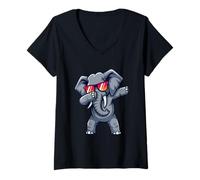 Mujer Elefante Grande Dabbing con Gafas de Sol Camiseta Cuello V