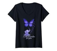 Mujer Elefante I Will Remember For You Mariposa de Alzheimer Camiseta Cuello V