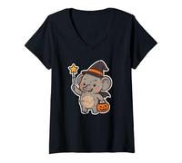 Mujer Elefante Mago con Varita de Estrella y Calabaza Camiseta Cuello V