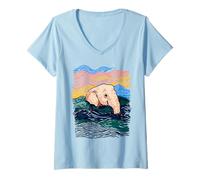 Mujer Elefante Natación Océano Minimalista Animal Camiseta Cuello V