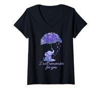 Mujer Elefante Púrpura I Will Remember For You Alzheimer Conciencia Camiseta Cuello V