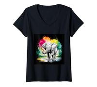 Mujer Elefante que juega en el agua Camiseta Cuello V