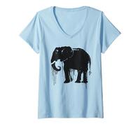 Mujer Elefante Sketch Style Salva a los Elefantes de África Negro Blanco Camiseta Cuello V
