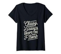 Mujer Elegante Atrevido & Drops The F-Bomb Funny Bold Statement Lover Camiseta Cuello V