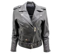 Mujer Elegante Brando Negro Chaqueta de Cuero Estilo Motero