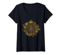 Mujer Elegante Cerebro Floral Lotus Mindfulness Espiritual Camiseta Cuello V