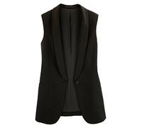 Mujer Elegante Chalecos Gasa Sin Mangas del Trajes Y Blazers Chaqueta Outwear Casual Top Negro XL