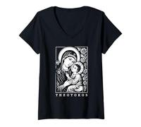 Mujer Elegante diseño artístico Theotokos Blessed Mother Mary Camiseta Cuello V