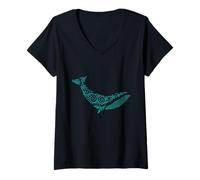 Mujer Elegante diseño de Ballena oceánica Camiseta Cuello V
