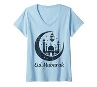 Mujer Elegante diseño de luna islámica Eid Mubarak para hombres, mujeres y niños Camiseta Cuello V