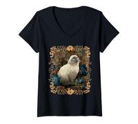 Mujer Elegante Estilo Vintage de Libro de Cuentos de Gatos Camiseta Cuello V