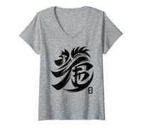 Mujer Elegante gallo chino signo estrella caligrafía gallo zodiaco gallo Camiseta Cuello V