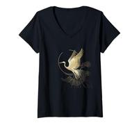 Mujer Elegante grúa Art Deco Design Graceful Bird Camiseta Cuello V