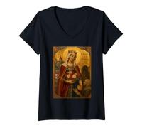 Mujer Elegante Icono católico de Santa Isabel de Hungría Camiseta Cuello V