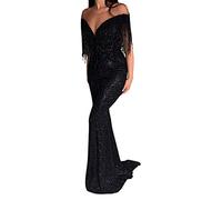 Mujer Elegante Maxi Vestido de Noche Moda Brillante Sin Mangas Vestidos Largos para Fiesta Cóctel Boda Casamiento Gasa Dress Gris ES 34
