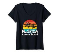 Mujer Elegante Naples Beach FL Retro Sol Ocio Nápoles Florida Fresco Camiseta Cuello V