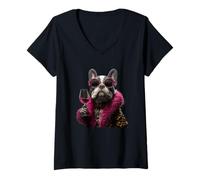Mujer Elegante par de Jirafa de Moda Animal Copa de Vino gráfica dúo Camiseta Cuello V