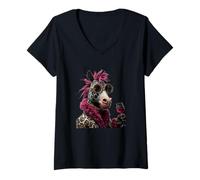 Mujer Elegante Retrato de Jirafa Moda Animal Vino Gráfico Camiseta Cuello V