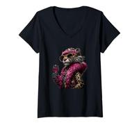 Mujer Elegante Retrato De Mono Moda Primate Animal Rosa Fresco Camiseta Cuello V