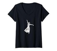 Mujer Elegante Silueta de Bailarina de Ballet en Salto Camiseta Cuello V