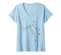Mujer Elegante, "simplicidad" y delicada rama minimalista Camiseta Cuello V