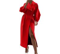 Mujer Elegante Trench de Lana de Doble Botonadura Modelos clásicos Mangas Farol Grandes Solapas pea Abrigo de Doble Botonadura Primavera Delgado Vestido de Abrigo (Rojo,L)