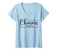 Mujer Elegido 1 Pedro 2:9 Christian God Men Women & Chrisitans Love Camiseta Cuello V