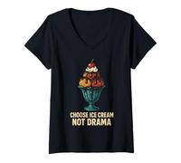 Mujer Elegir Helado no Drama Retro Sundae Cita Camiseta Cuello V