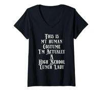 Mujer Elementary Middle or High School Lunch Lady Costume Camiseta Cuello V