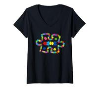 Mujer Elementos de conciencia sobre el autismo Tabla periódica Química TEA Camiseta Cuello V