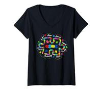 Mujer Elementos de conciencia sobre el autismo Tabla periódica Química TEA Camiseta Cuello V