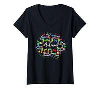 Mujer Elementos de concienciación sobre el autismo colorido rompecabezas cinta niño niño Camiseta Cuello V