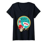 Mujer Elfos Behavin' Badly Believe In The Magic Elfie Christmas Camiseta Cuello V