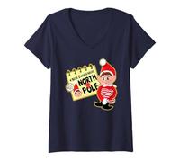 Mujer Elfos Behavin' Badly Destination North Pole Navidad Camiseta Cuello V