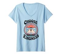 Mujer Elige bondad Lindas Palomas amorosas Retro pájaros bajo el Paraguas Camiseta Cuello V