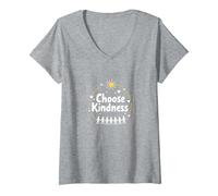 Mujer Elija la bondad Inspirando Unidad Compasión Mensaje Camiseta Cuello V, Gris Jaspeado, L