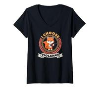 Mujer Elijo la violencia, divertido y lindo zorro sosteniendo una pistola Camiseta Cuello V