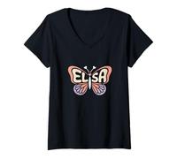 Mujer Elisa Butterfly - Arte de Palabras con Nombre Personalizado Camiseta Cuello V