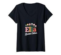Mujer Ella Edición Limitada Flores Nombre Personalizado Esposa Abuela Camiseta Cuello V