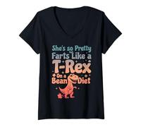 Mujer Ella es Tan Bonita Pero se Tira Pedos como un T-Rex en una Dieta de Frijoles Camiseta Cuello V