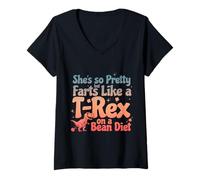 Mujer Ella es Tan Bonita Pero se Tira Pedos como un T-Rex en una Dieta de Frijoles Camiseta Cuello V