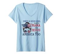 Mujer Ella es una Buena Chica, ama a su mamá, ama a Jesús y América también Camiseta Cuello V
