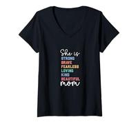 Mujer Ella Fuerte Valiente Sin Miedo Amable Amable Hermosa Madre Día Camiseta Cuello V
