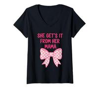Mujer Ella lo obtiene de su mamá Bow Matching Camiseta Cuello V