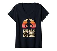 Mujer Ella Puede Ella lo hará Ella Hace Fuerte empoderamiento de la Mujer Camiseta Cuello V