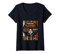 Mujer Ella Soy yo, Fuerte, educada, Historia Negra, Segura de sí Misma, bendecida Camiseta Cuello V