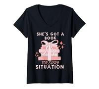 Mujer Ella tiene un libro para cada situación Camiseta Cuello V