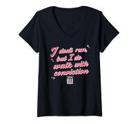 Mujer Elle I Don't Run But I Do Walk with Conviction Cursive Text Camiseta Cuello V